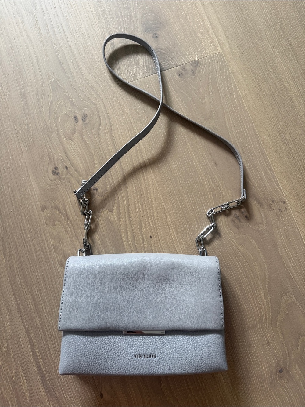 Ted Baker Light Gray Leather Crossbody Bag with Chain Strap